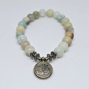 Pastel Amazonite Gemstone Bracelet w/ Om Charm – 8mm Beads